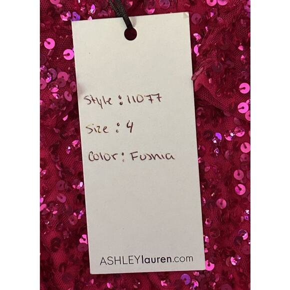 NWT Ashley Lauren V-Neck Open Back Choker Long Sleeve Sequin Fuchsia Jumpsuit 4 - Picture 7 of 8